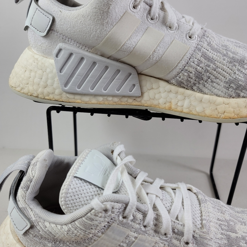 Adidas NMD R2 Flyknit Trainers Triple White Gray BY8691 Women Sneakers Shoes 7 - Picture 2 of 12